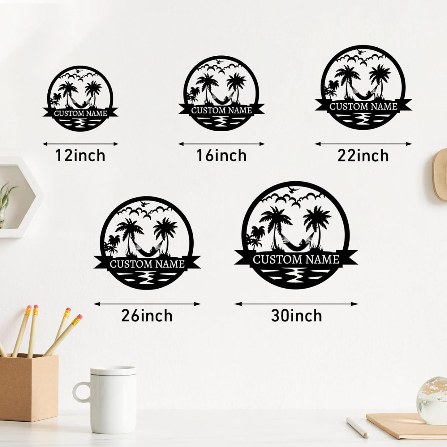 Personalized Metal Beach Signs, Backyard Oasis Sign, Porch Signs Outdoor, Coastal Beach Scene Custom Last Name Sign