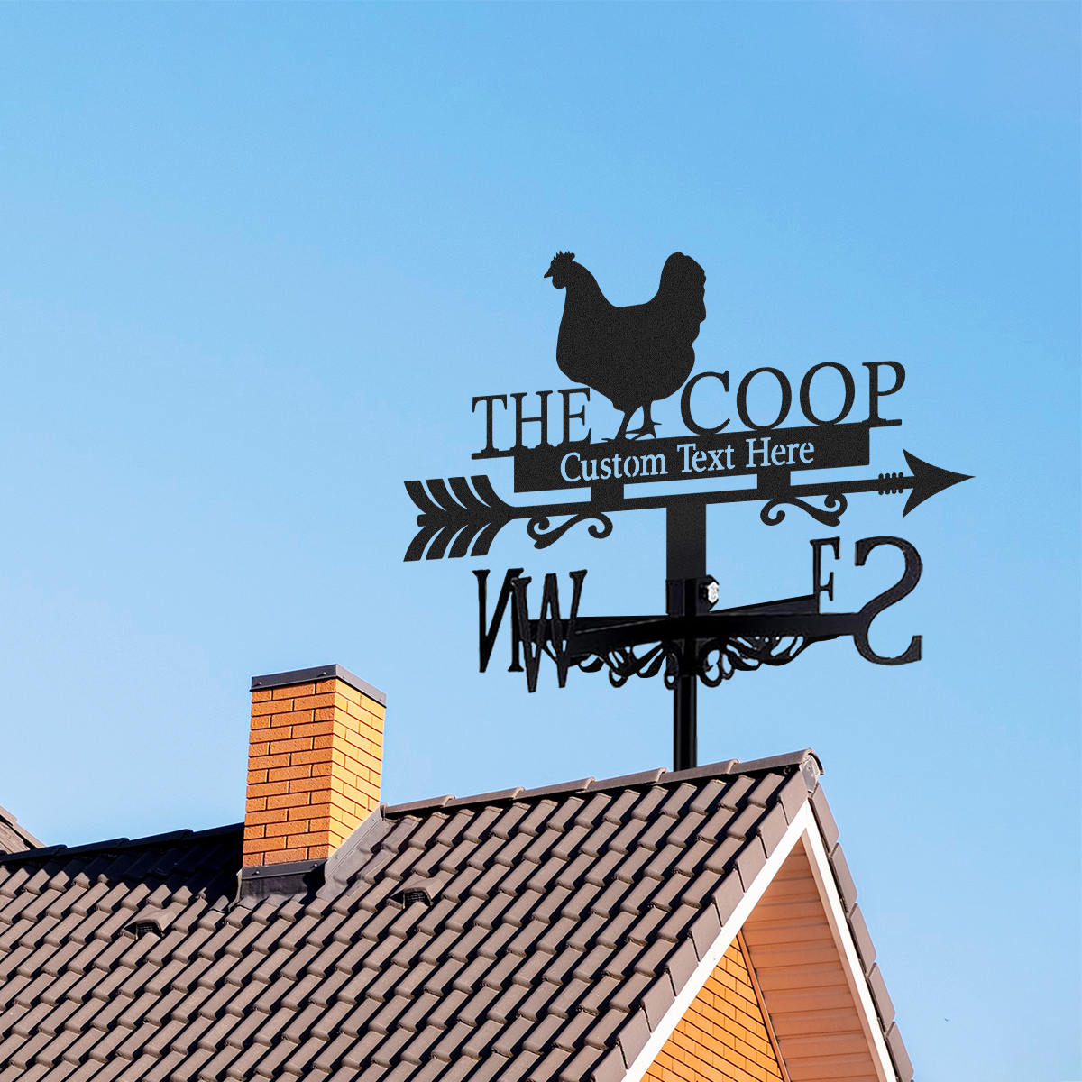 Personalized Chicken Coop Metal Weather Vane with Custom Text, Farmhouse Roof Wind Direction Indicator Outdoor Yard Barn Decor