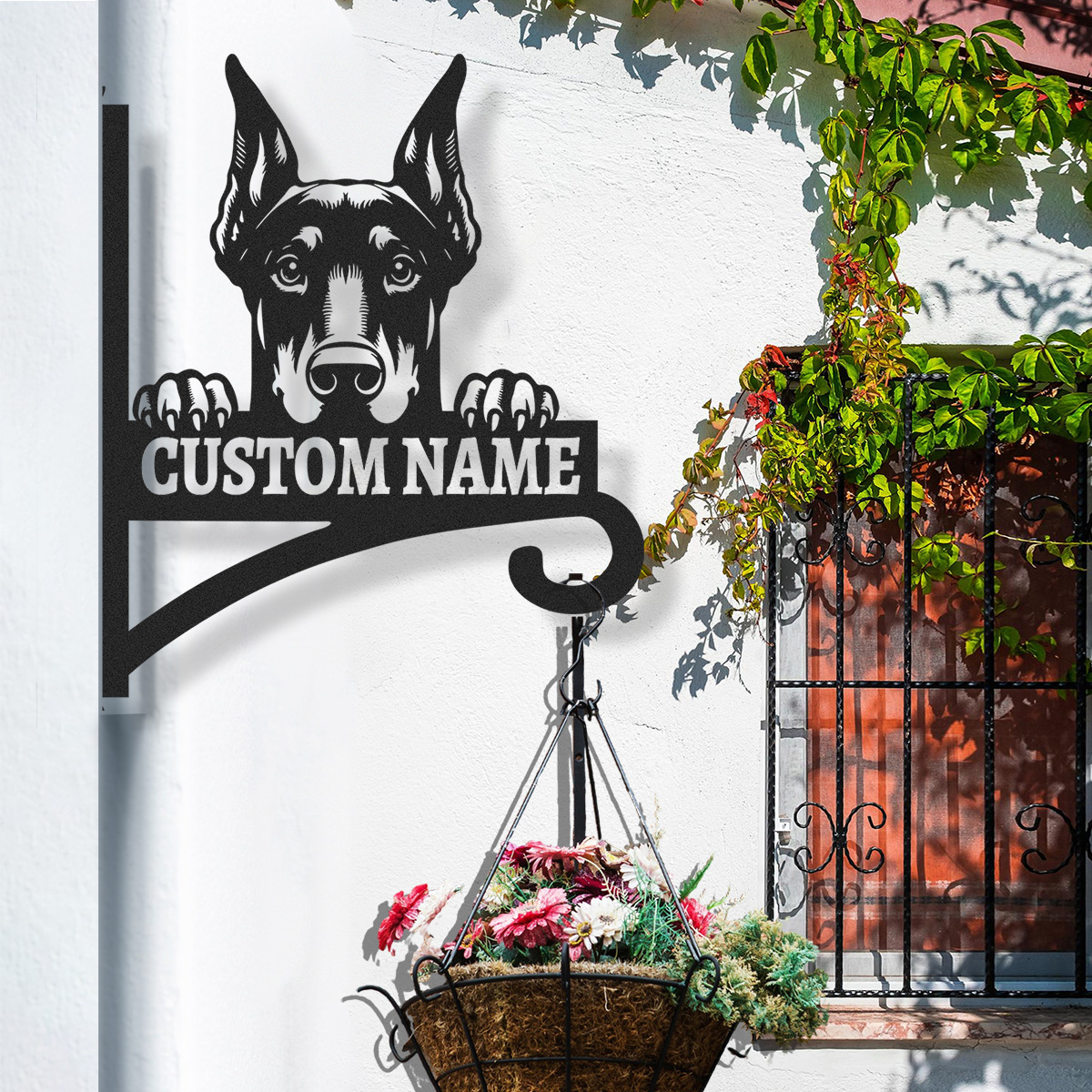 Custom Doberman Dog Sign, Personalized Dog Name Wall Mounted Metal Art, Guard Dog House Outdoor Hanging Plaque