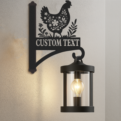 Custom Chicken Plant Hanger, Rustic Farmhouse Metal Wall Hook with Personalized Name, Hanging Bracket for Plants Bird Feeders Lanterns