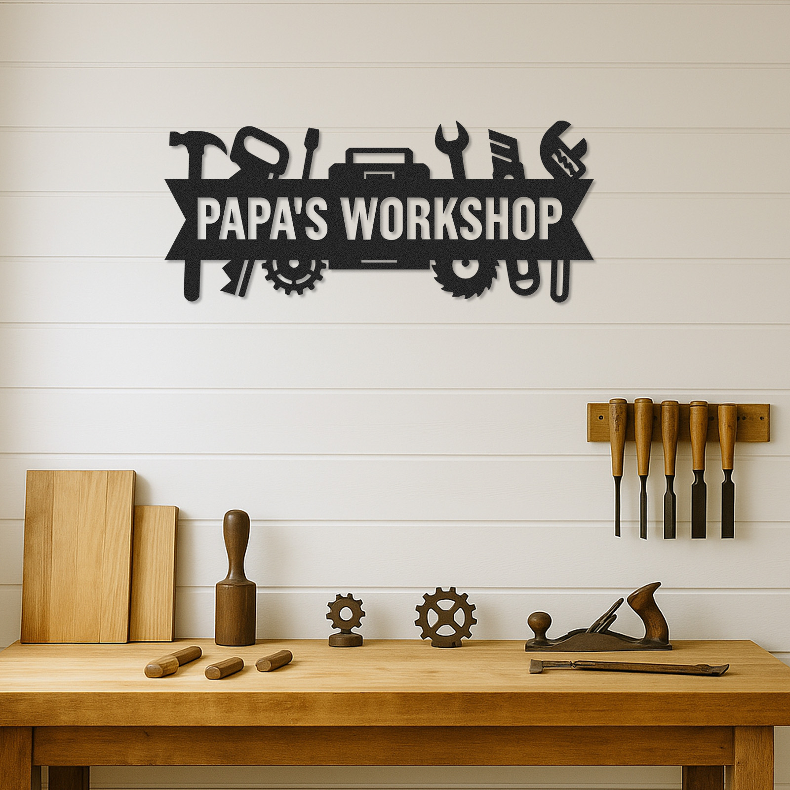 Custom Papa’s Workshop Metal Sign, Personalized Tool Shop Wall Art, Garage Decor for Grandpa, Father’s Day Gift for Papa or Dad