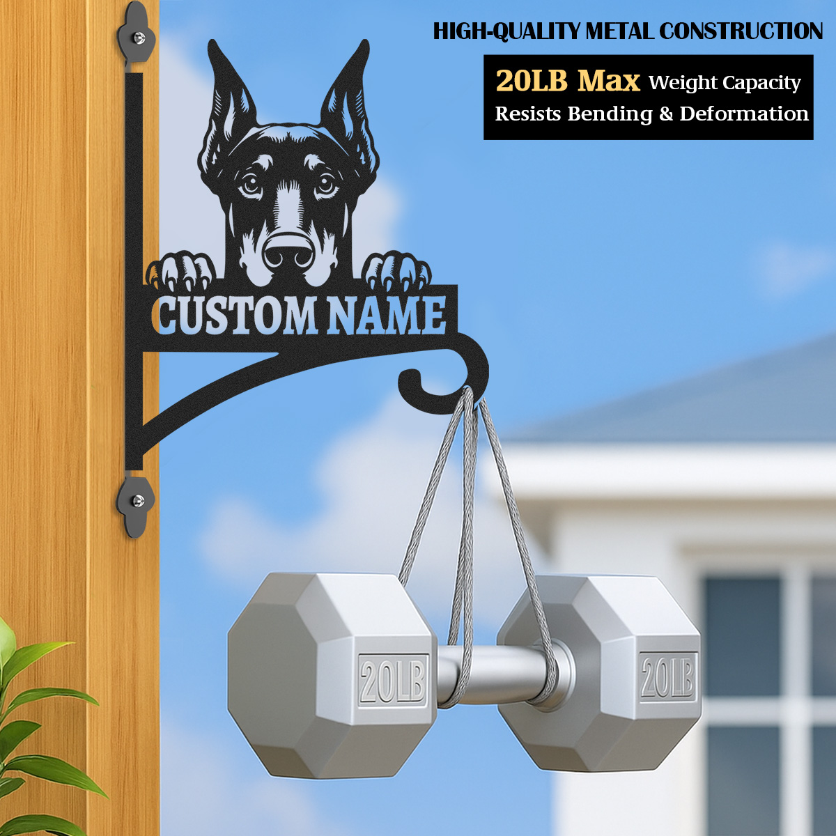 Custom Doberman Dog Sign, Personalized Dog Name Wall Mounted Metal Art, Guard Dog House Outdoor Hanging Plaque