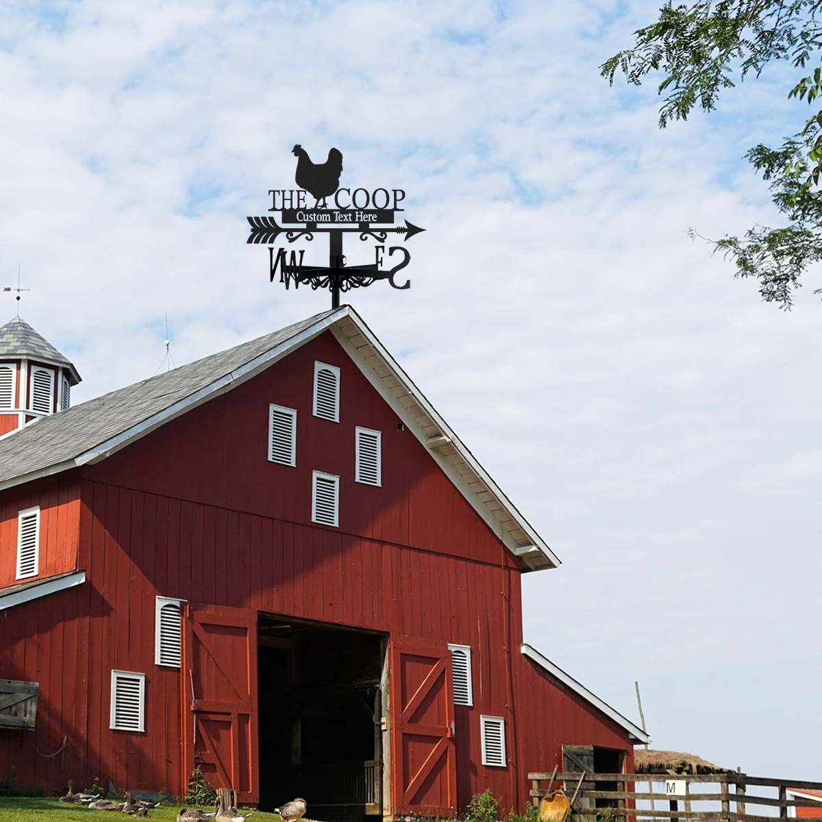 Personalized Chicken Coop Metal Weather Vane with Custom Text, Farmhouse Roof Wind Direction Indicator Outdoor Yard Barn Decor