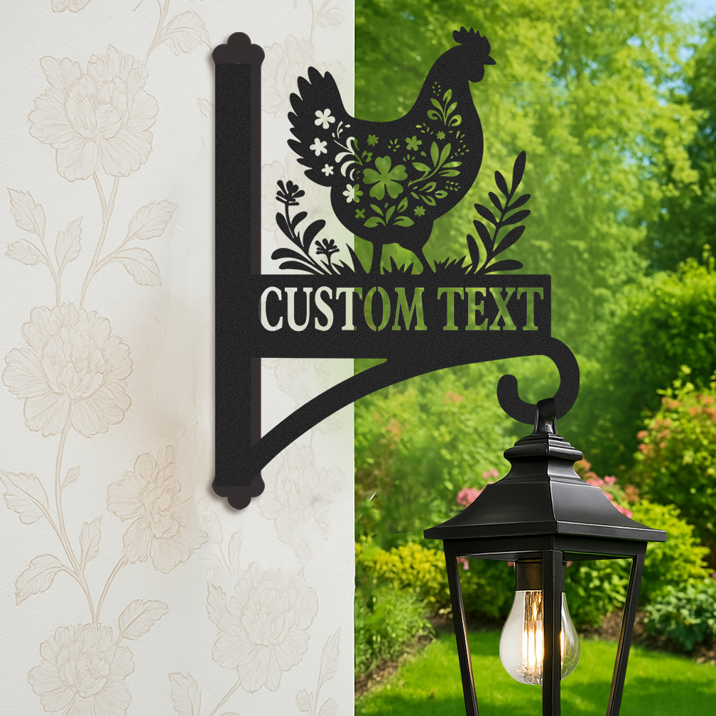 Custom Chicken Plant Hanger, Rustic Farmhouse Metal Wall Hook with Personalized Name, Hanging Bracket for Plants Bird Feeders Lanterns