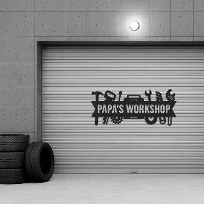 Custom Papa’s Workshop Metal Sign, Personalized Tool Shop Wall Art, Garage Decor for Grandpa, Father’s Day Gift for Papa or Dad