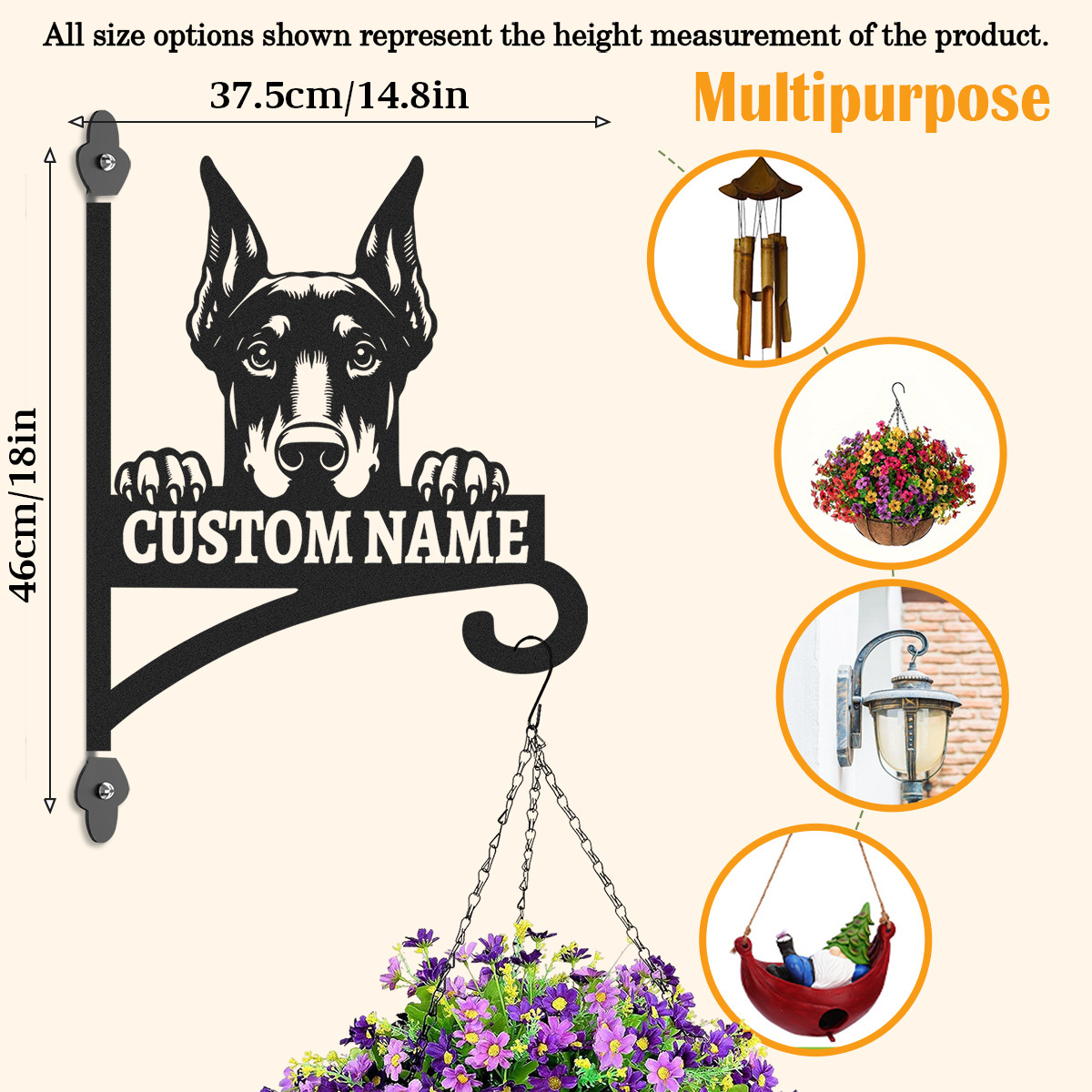 Custom Doberman Dog Sign, Personalized Dog Name Wall Mounted Metal Art, Guard Dog House Outdoor Hanging Plaque