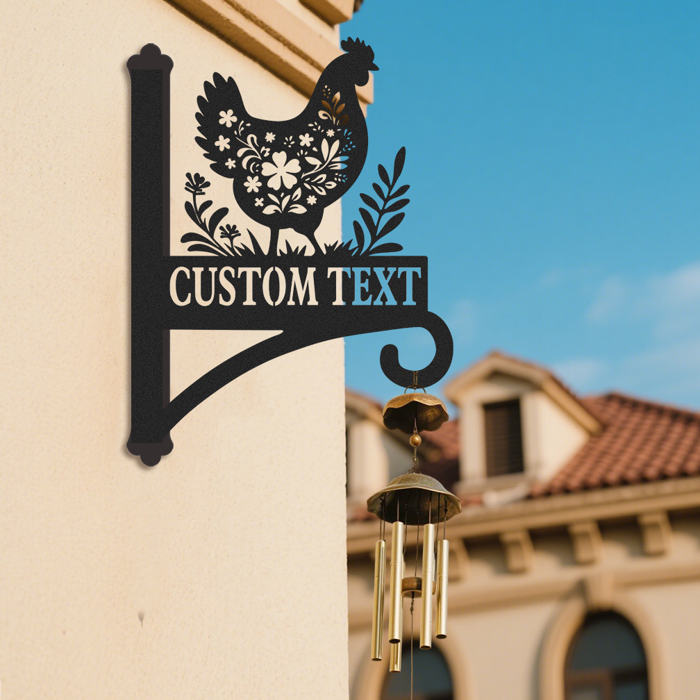 Custom Chicken Plant Hanger, Rustic Farmhouse Metal Wall Hook with Personalized Name, Hanging Bracket for Plants Bird Feeders Lanterns