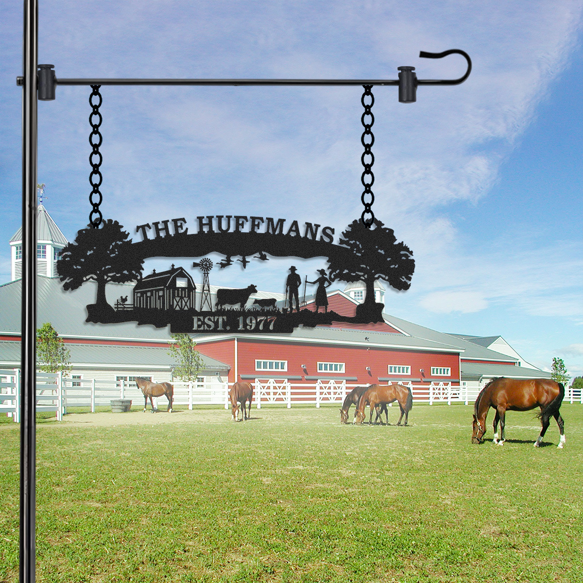 Personalized Farm Metal Sign with Family and Barn Scene, Custom Ranch Entrance Sign, Farmhouse Decor, Established Year Gift, Handmade Gift for Farmers