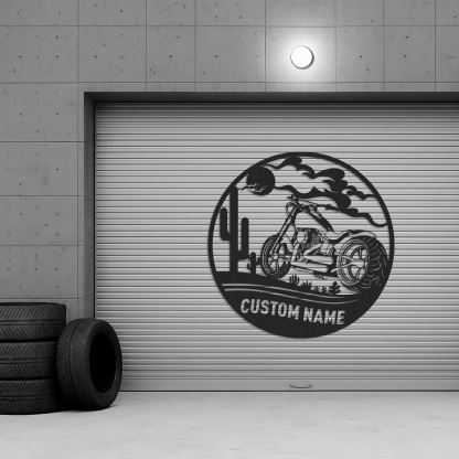 Custom Desert Motorcycle Metal Sign, Personalized Round Wall Art for Garage, Man Cave, Biker's Room Decor, Gifts for Motorcycle Riders and Lovers