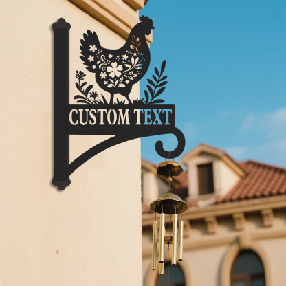 Custom Chicken Plant Hanger, Rustic Farmhouse Metal Wall Hook with Personalized Name, Hanging Bracket for Plants Bird Feeders Lanterns