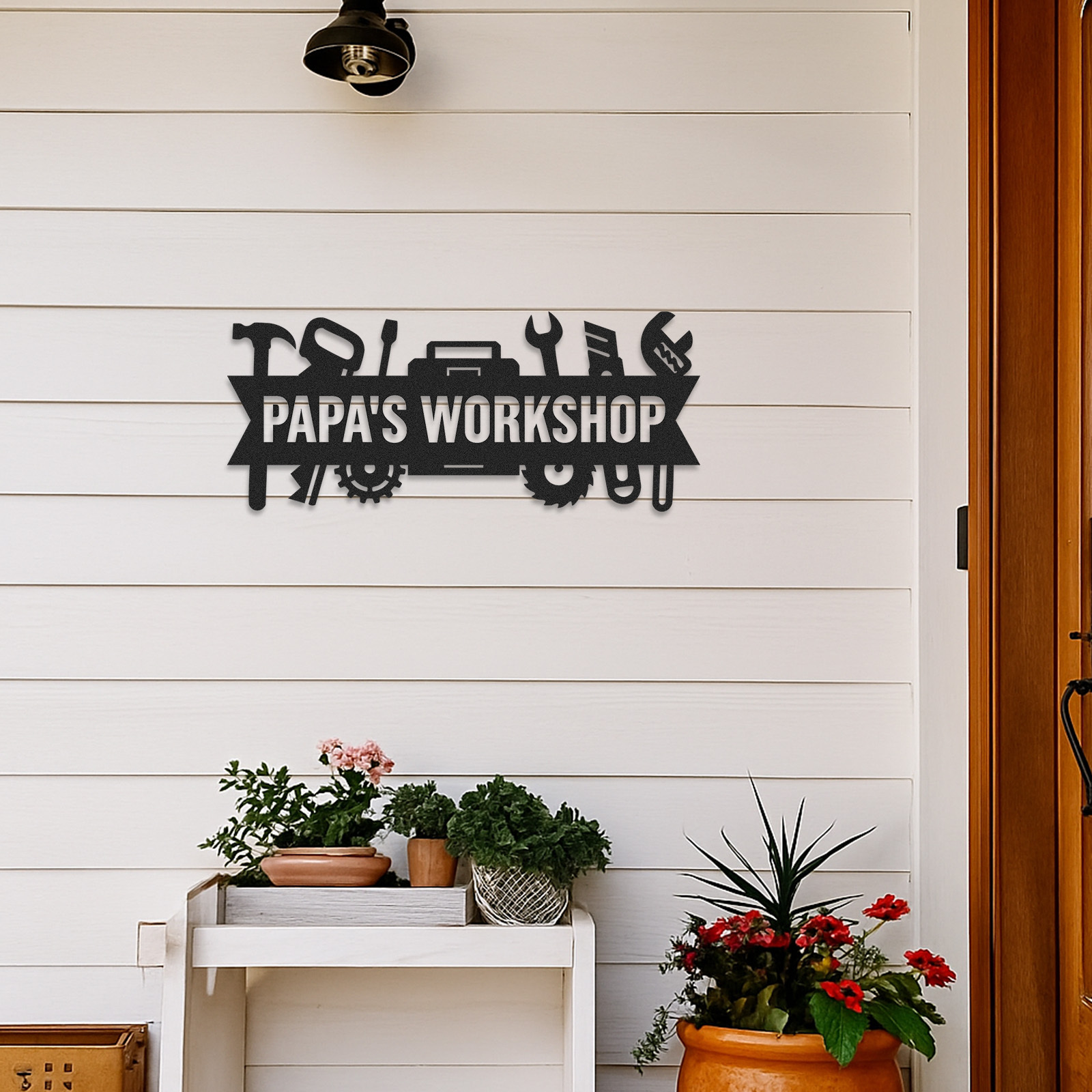 Custom Papa’s Workshop Metal Sign, Personalized Tool Shop Wall Art, Garage Decor for Grandpa, Father’s Day Gift for Papa or Dad