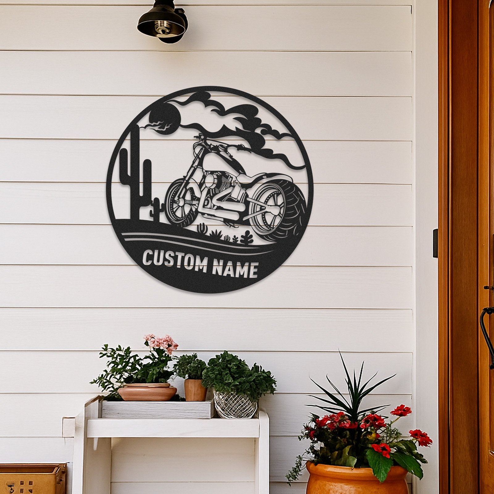 Custom Desert Motorcycle Metal Sign, Personalized Round Wall Art for Garage, Man Cave, Biker's Room Decor, Gifts for Motorcycle Riders and Lovers