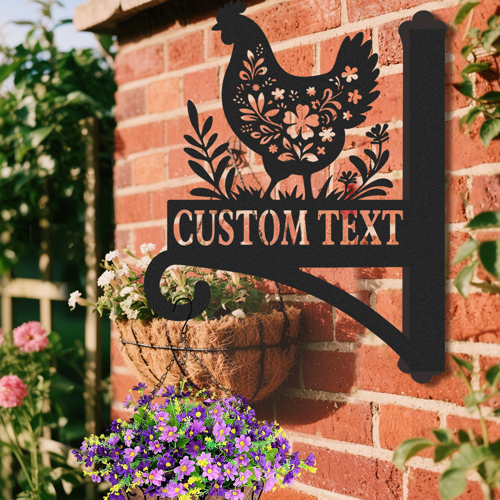 Custom Chicken Plant Hanger, Rustic Farmhouse Metal Wall Hook with Personalized Name, Hanging Bracket for Plants Bird Feeders Lanterns