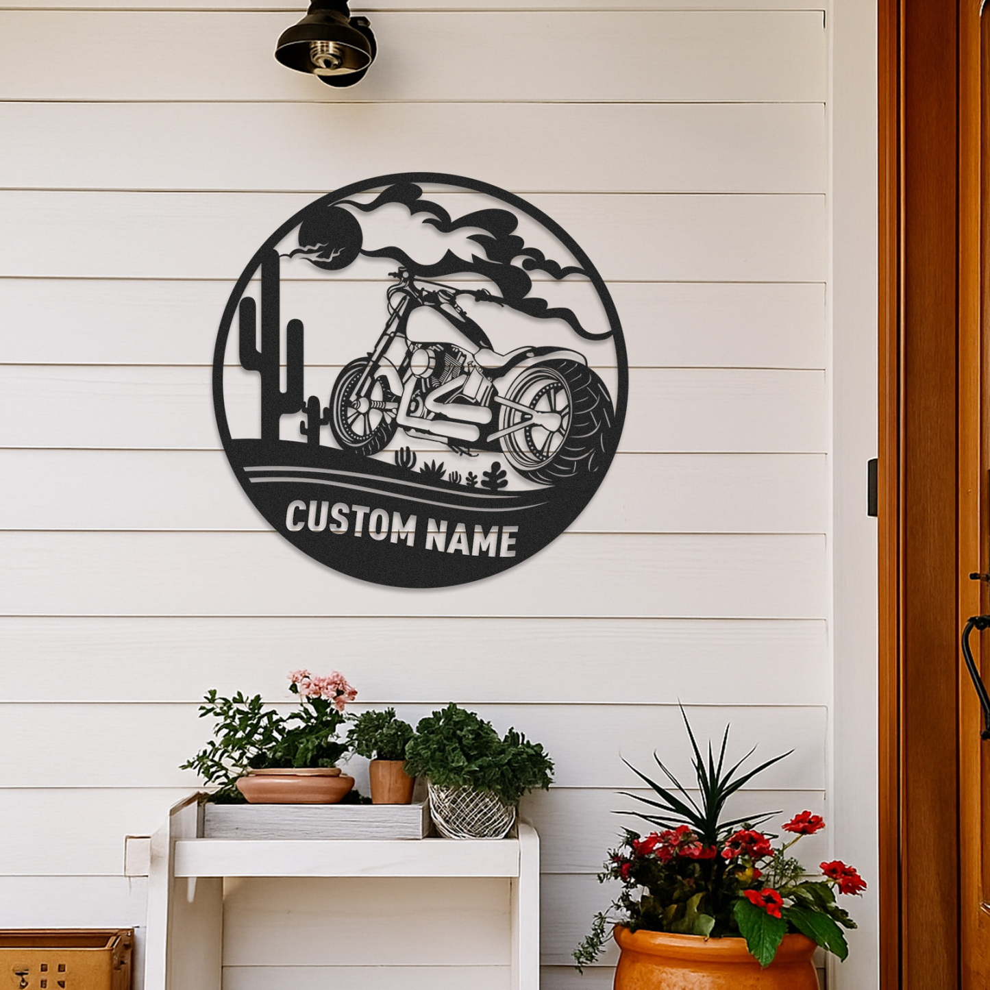 Custom Desert Motorcycle Metal Sign, Personalized Round Wall Art for Garage, Man Cave, Biker's Room Decor, Gifts for Motorcycle Riders and Lovers