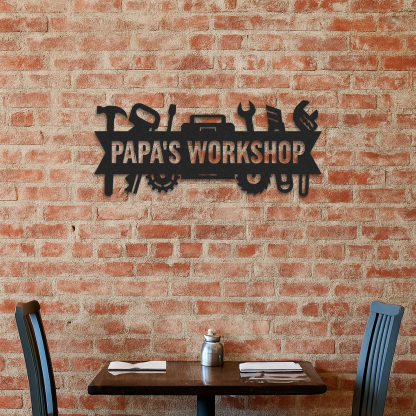 Custom Papa’s Workshop Metal Sign, Personalized Tool Shop Wall Art, Garage Decor for Grandpa, Father’s Day Gift for Papa or Dad