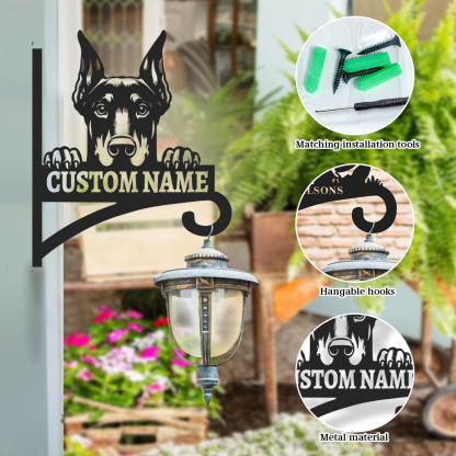 Custom Doberman Dog Sign, Personalized Dog Name Wall Mounted Metal Art, Guard Dog House Outdoor Hanging Plaque