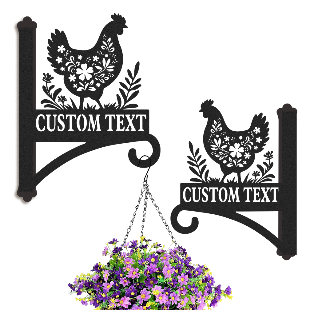 Custom Chicken Plant Hanger, Rustic Farmhouse Metal Wall Hook with Personalized Name, Hanging Bracket for Plants Bird Feeders Lanterns
