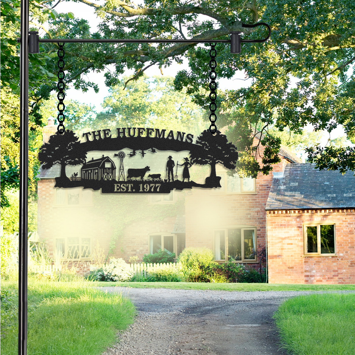 Personalized Farm Metal Sign with Family and Barn Scene, Custom Ranch Entrance Sign, Farmhouse Decor, Established Year Gift, Handmade Gift for Farmers