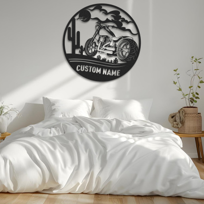 Custom Desert Motorcycle Metal Sign, Personalized Round Wall Art for Garage, Man Cave, Biker's Room Decor, Gifts for Motorcycle Riders and Lovers