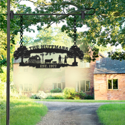 Personalized Farm Metal Sign with Family and Barn Scene, Custom Ranch Entrance Sign, Farmhouse Decor, Established Year Gift, Handmade Gift for Farmers