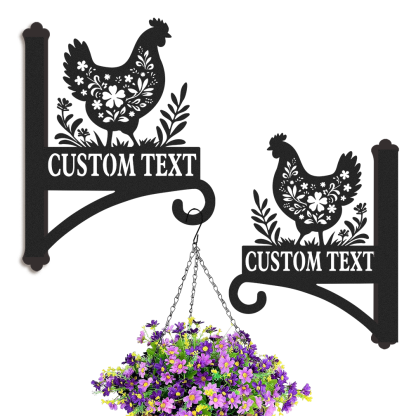 Custom Chicken Plant Hanger, Rustic Farmhouse Metal Wall Hook with Personalized Name, Hanging Bracket for Plants Bird Feeders Lanterns
