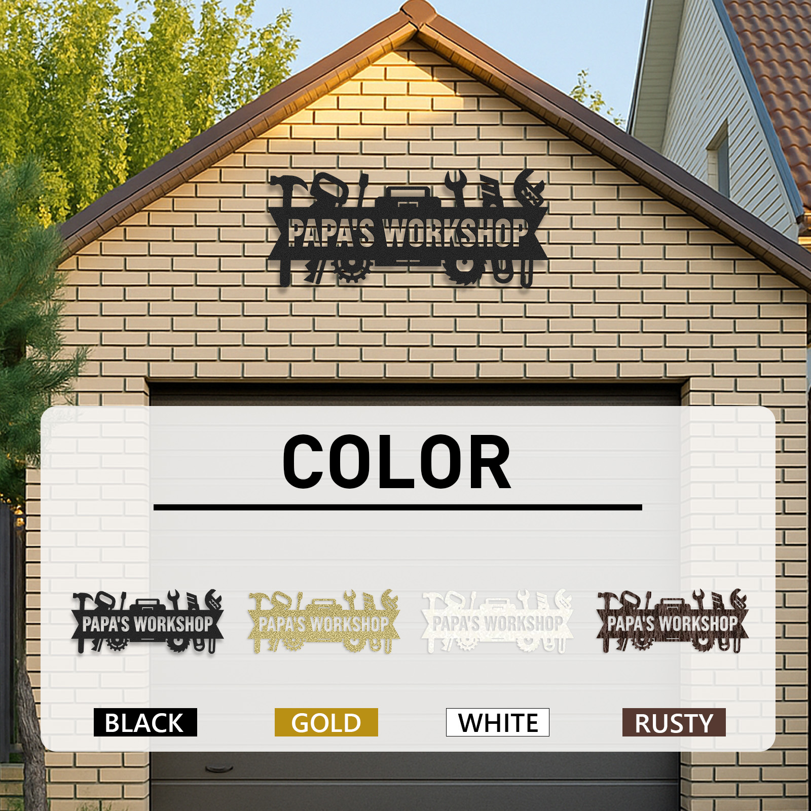 Custom Papa’s Workshop Metal Sign, Personalized Tool Shop Wall Art, Garage Decor for Grandpa, Father’s Day Gift for Papa or Dad