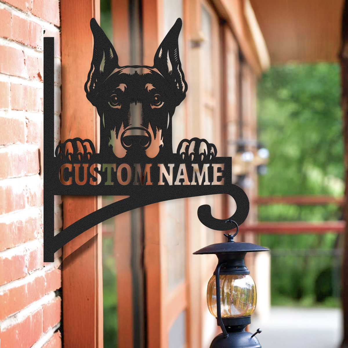 Custom Doberman Dog Sign, Personalized Dog Name Wall Mounted Metal Art, Guard Dog House Outdoor Hanging Plaque