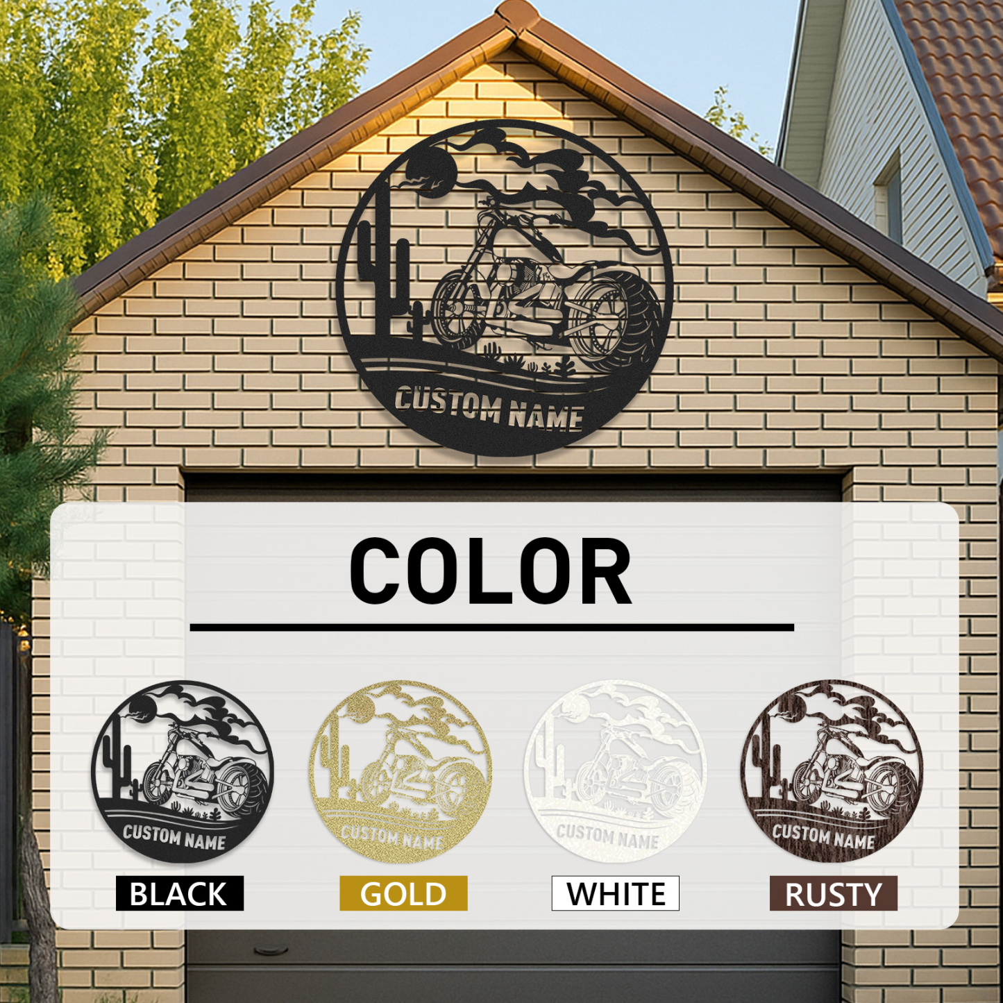 Custom Desert Motorcycle Metal Sign, Personalized Round Wall Art for Garage, Man Cave, Biker's Room Decor, Gifts for Motorcycle Riders and Lovers