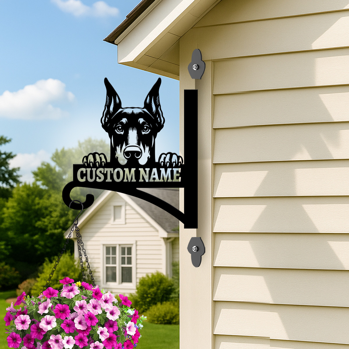 Custom Doberman Dog Sign, Personalized Dog Name Wall Mounted Metal Art, Guard Dog House Outdoor Hanging Plaque