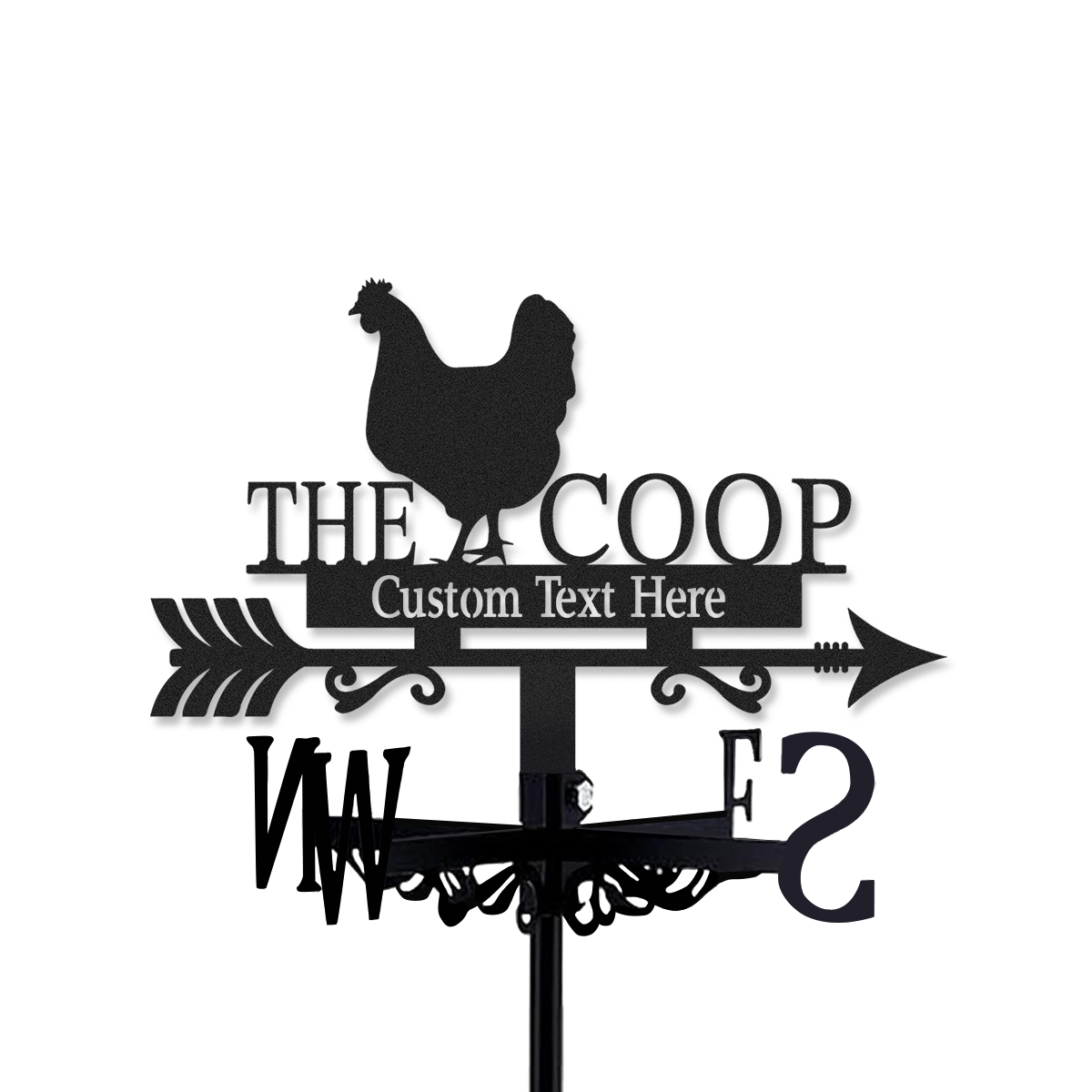 Personalized Chicken Coop Metal Weather Vane with Custom Text, Farmhouse Roof Wind Direction Indicator Outdoor Yard Barn Decor