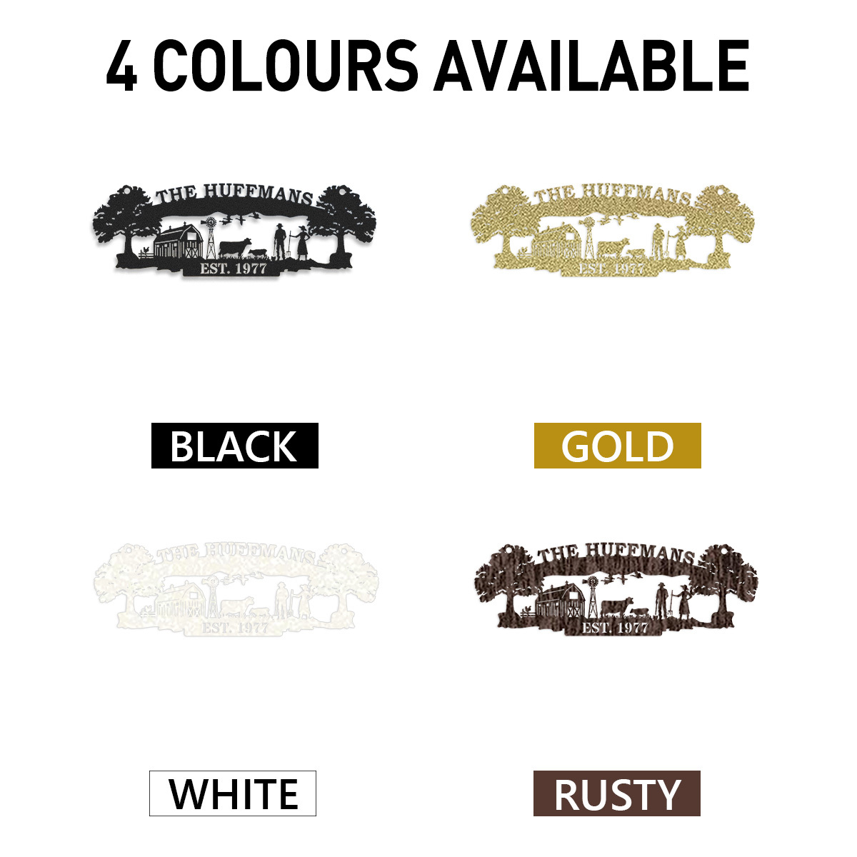 Personalized Farm Metal Sign with Family and Barn Scene, Custom Ranch Entrance Sign, Farmhouse Decor, Established Year Gift, Handmade Gift for Farmers