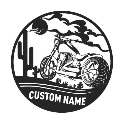 Custom Desert Motorcycle Metal Sign, Personalized Round Wall Art for Garage, Man Cave, Biker's Room Decor, Gifts for Motorcycle Riders and Lovers
