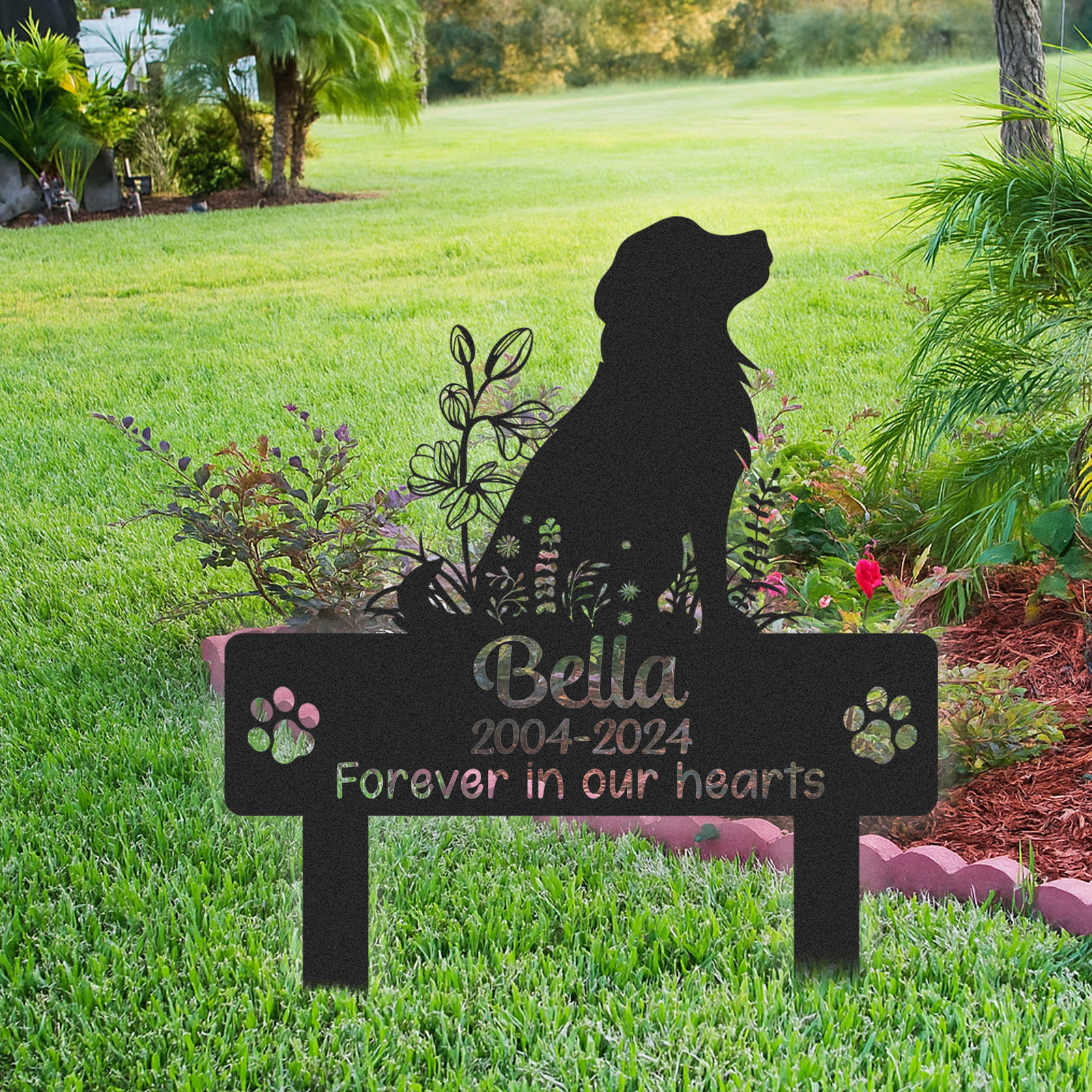 Golden Retriever Pet Memorial Plaque, Personalized Garden Stake with Years and Text