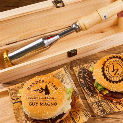 Custom Burger,Wood Branding Iron - Personalized Wood, Meat, Leather Engraver with Customizable Logos, Wood Burning Stamp for Woodworking