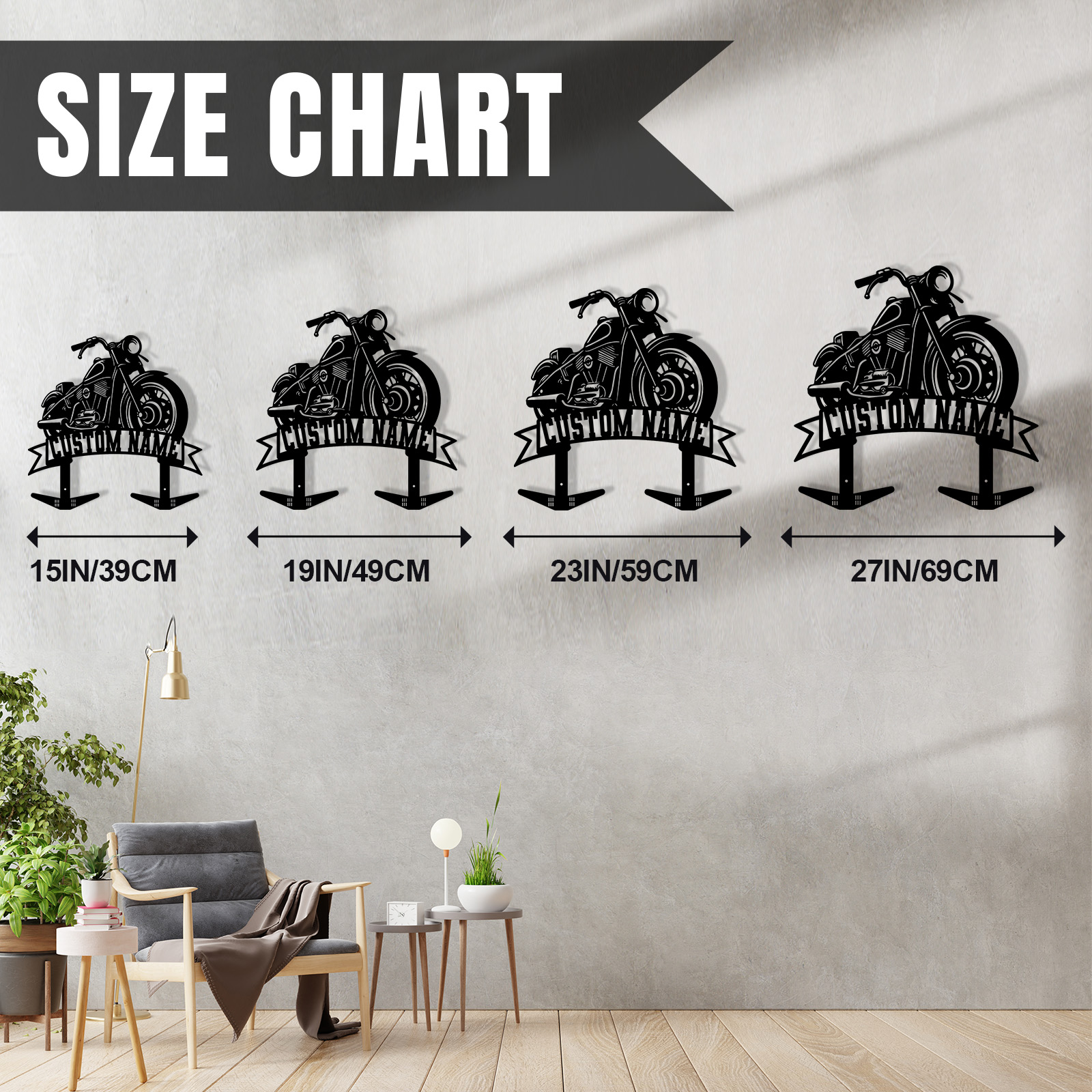 Custom Motorcycle Side View Helmet Holder with Hooks, Personalized Name Wall Mount Rack for Biker Helmet Jacket Coat, Metal Garage Organizer