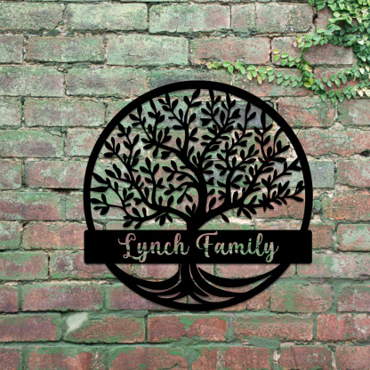Custom Welcome Family Tree of Life Name Sign, Personalized Metal Wall Art Deco, Metal Home Sign, Wall Hanging Olive Tree Door Sign