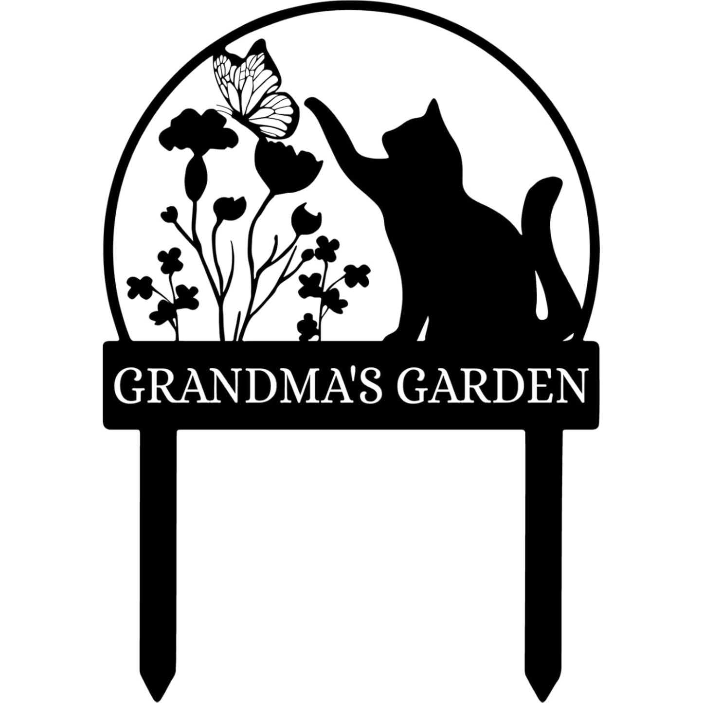 Custom Cat Garden Stake Sign, Funny Personalized Yard Decor, Butterfly & Pet Outdoor Metal Plaque-MetalsignX