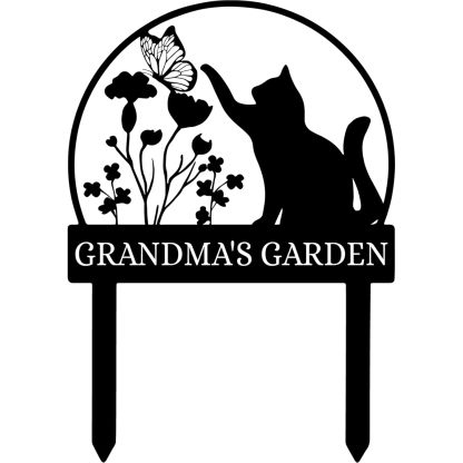 Custom Cat Garden Stake Sign, Funny Personalized Yard Decor, Butterfly & Pet Outdoor Metal Plaque-MetalsignX
