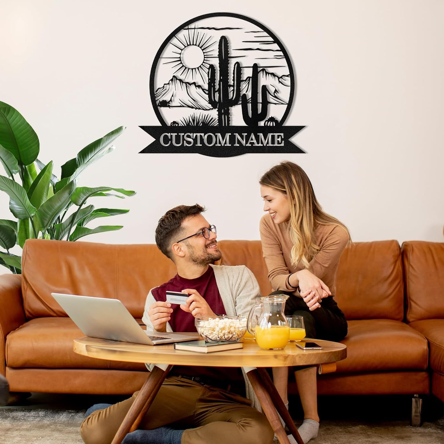 Dyoart Personalized Metal Cactus Wall Decor, Natural Themed Metal Wall Art Home Decor Plant Modern for Office Home Living Room Bedroom, Personalized Wall Hanging Plaques Sign, Housewarming Gifts