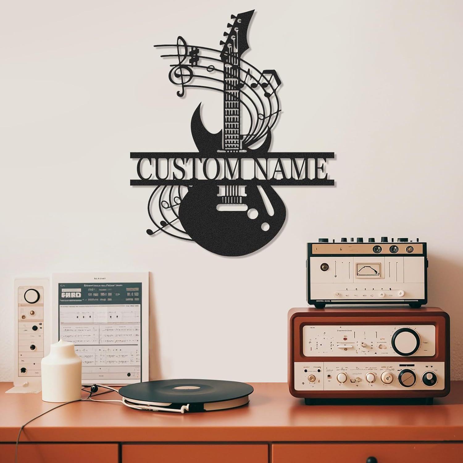 Personalized Guitar Metal Sign, Metal Signs Customized, Musical Note Wall Decor, Funny Music Wall Art, Custom Name Music Sign for Indoor & Outdoor Decorations, Gifts for Musicians, Home Decor