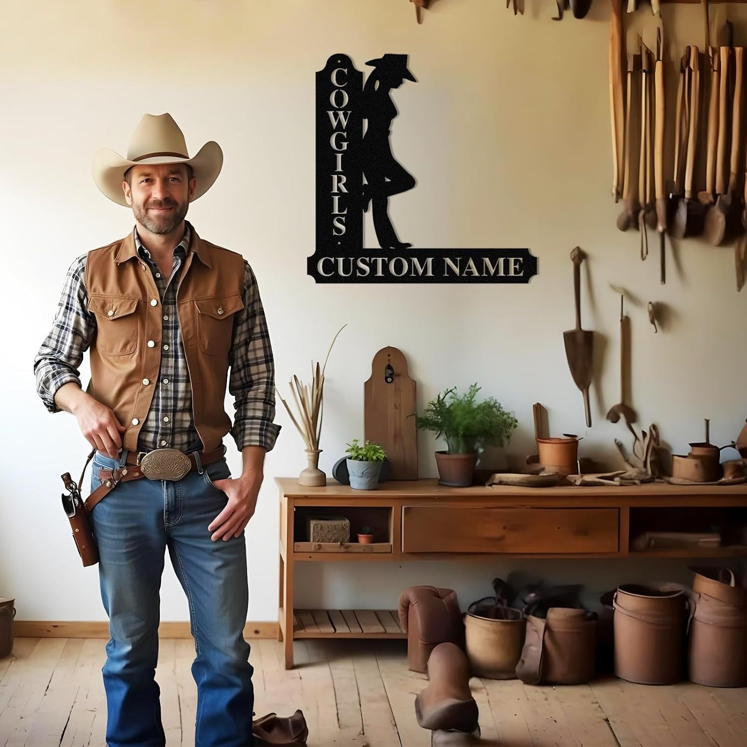 Personalized Cowboy Metal Sign, Custom Metal Name Sign, Vintage Cowboy Wall Decor, Outdoor Metal Art, Metal Signs Customized, Retro Home Decor Wall Art, Cowboy Decor Gift, Patio Decor