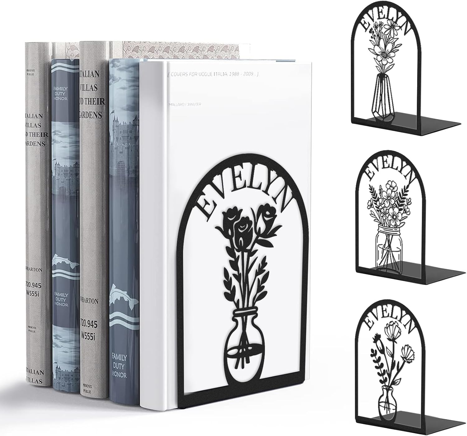 Custom Deer Metal Book Ends, Forest Theme Bookends for Shelves Decorative, Heavy Duty Bookend Stopper, Deer Cabin Decor, Book Organizer for Desk, Black Book Holders for Home Office, Hunter Gifts