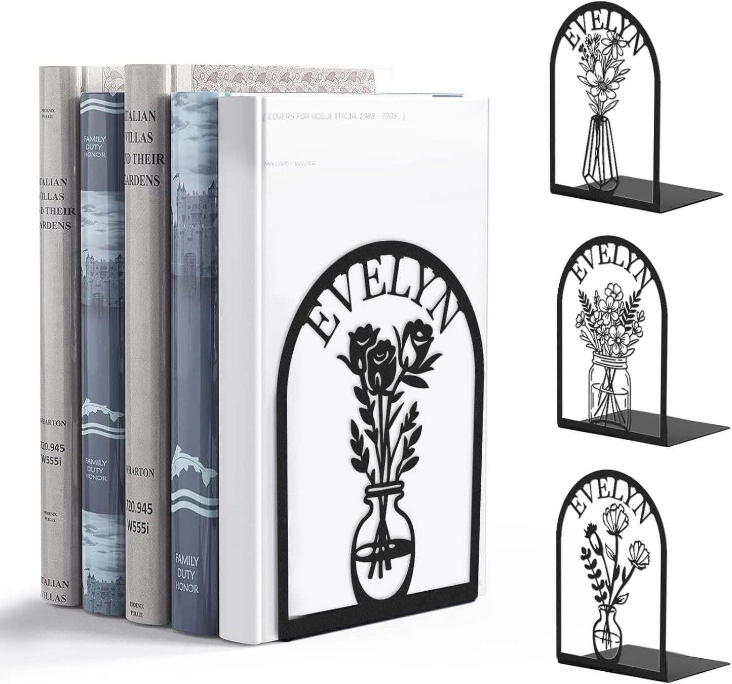 Custom Deer Metal Book Ends, Forest Theme Bookends for Shelves Decorative, Heavy Duty Bookend Stopper, Deer Cabin Decor, Book Organizer for Desk, Black Book Holders for Home Office, Hunter Gifts