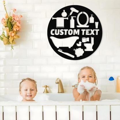 Personalized Bathroom Metal Sign, Farmhouse Bathroom Decor Wall Art, Custom Name Funny Bathroom Sign with Feces Design, Modern Hanging Decor for Home Washroom, Housewarming Gifts Color02