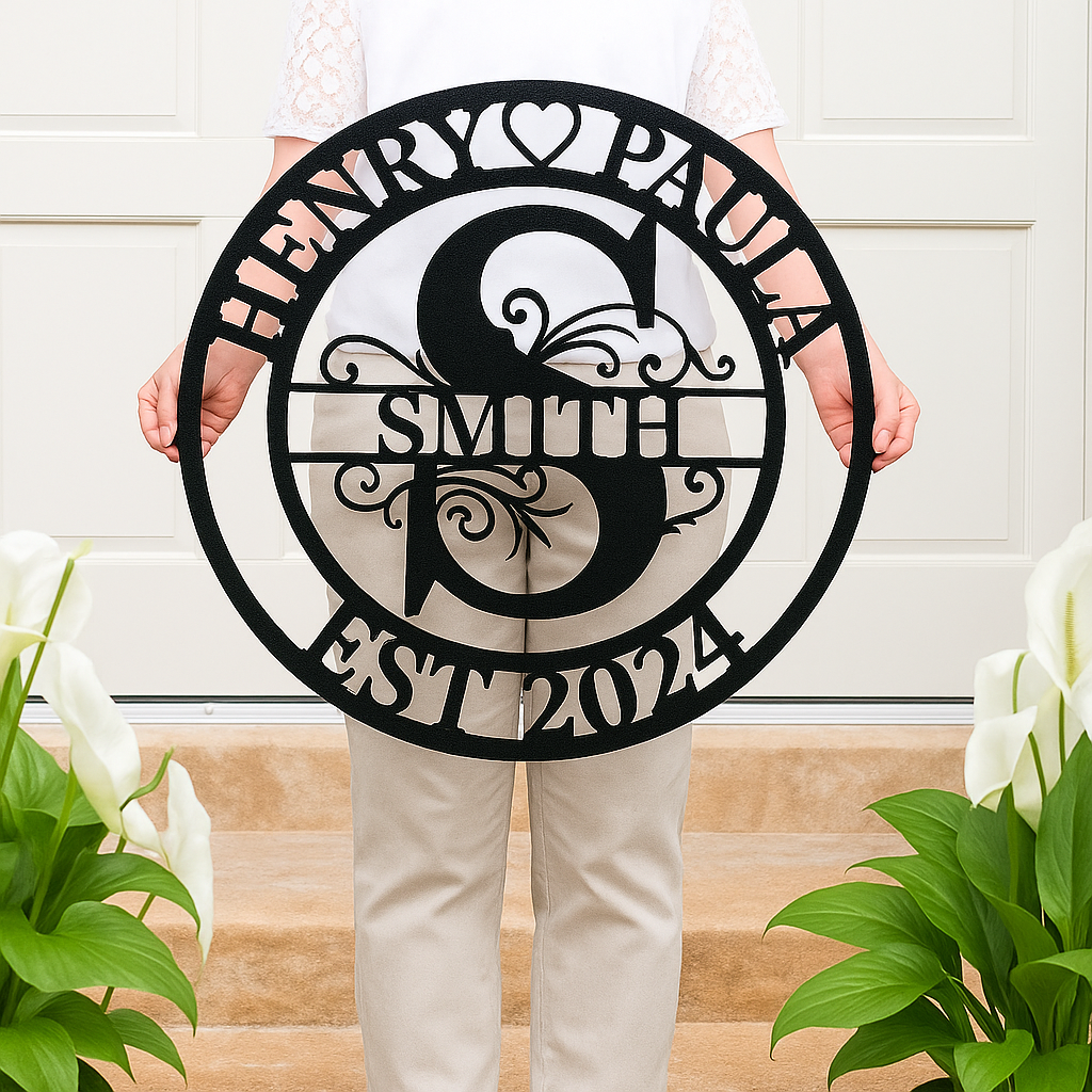 Custom Metal Signs, Personalized Family Name Sign, Split Letter Monogram, Outdoor Metal Sign, Metal Wall Art Last Name Sign, Monogram Wall Decor, Housewarming Wedding Gift for Couples