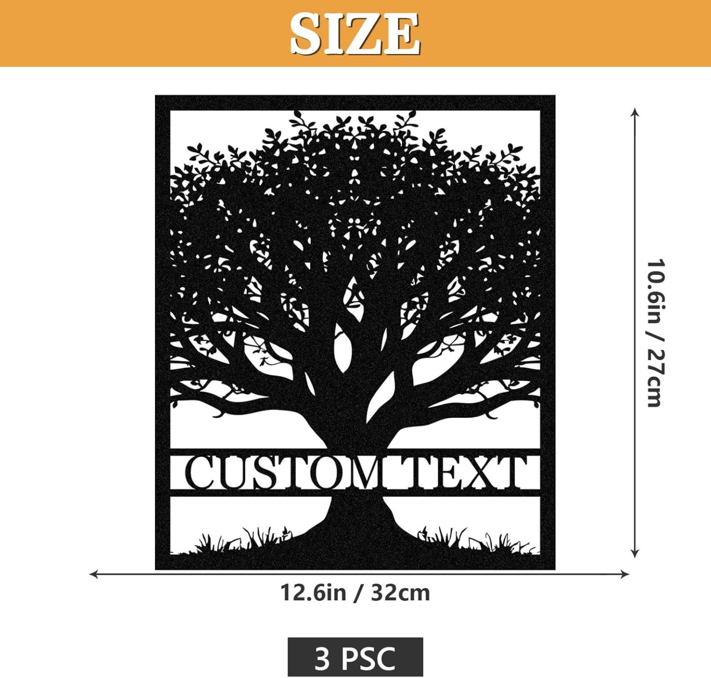  Personalized Metal Wall Art Decor, 3 Pcs Metal Signs, Tree of Life Wall Art, Family Tree Wall Sculptures, Custom Name Sign Gifts for Home Bedroom Living Room Color01