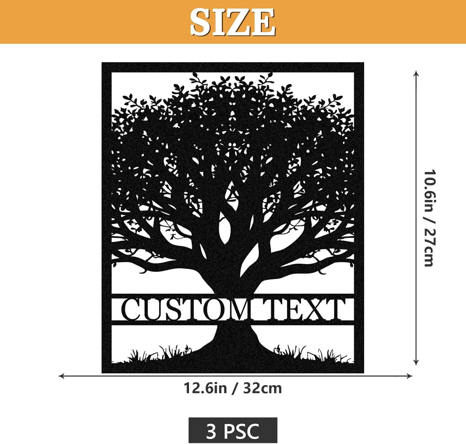  Personalized Metal Wall Art Decor, 3 Pcs Metal Signs, Tree of Life Wall Art, Family Tree Wall Sculptures, Custom Name Sign Gifts for Home Bedroom Living Room Color01
