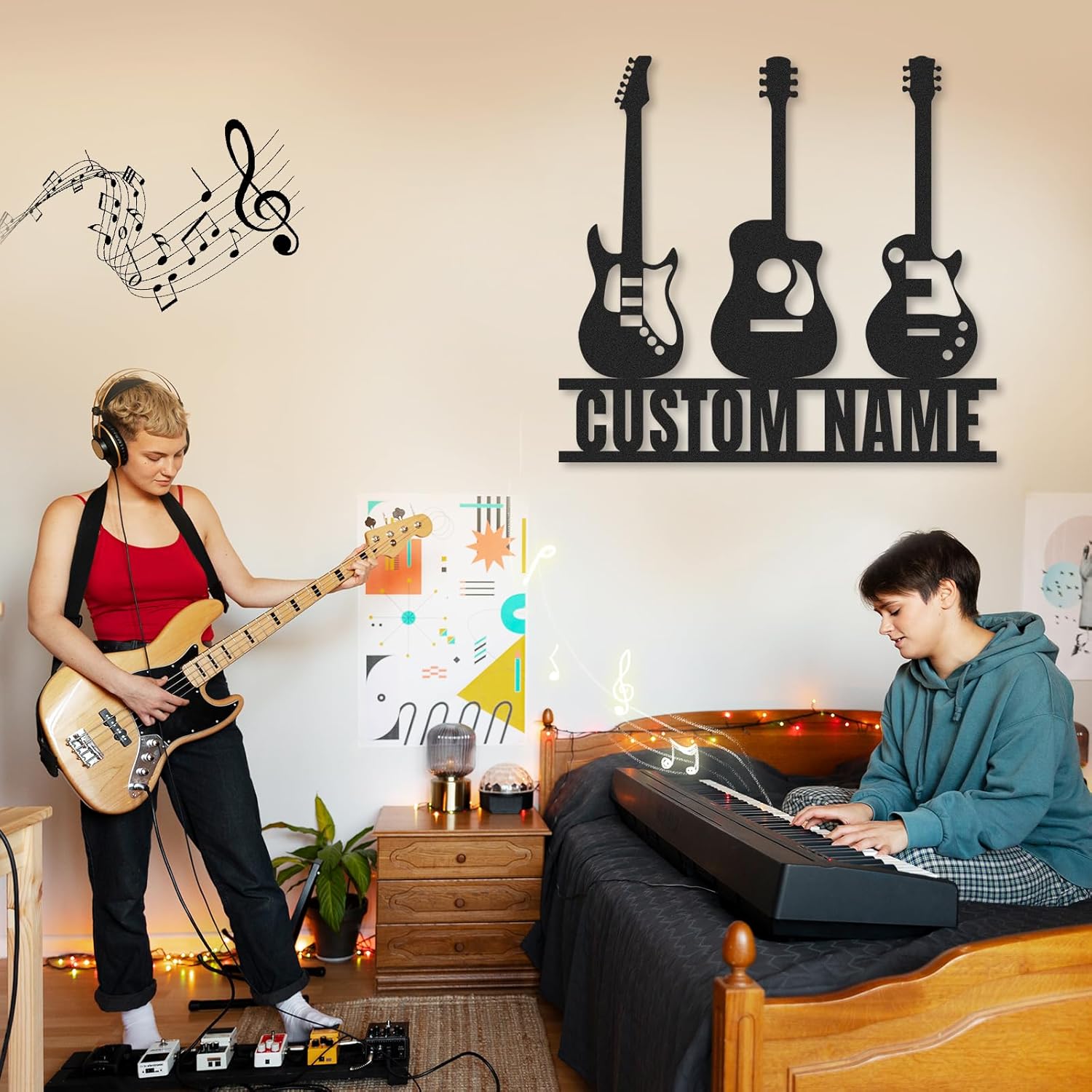 Personalized Guitar Metal Sign, Metal Signs Customized, Musical Note Wall Decor, Funny Music Wall Art, Custom Name Music Sign for Indoor & Outdoor Decorations, Gifts for Musicians, Home Decor