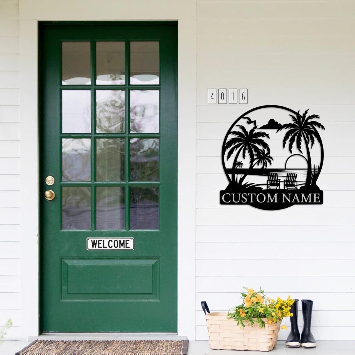 Personalized Beach Metal Sign, Custom Monogram Name Pool signs, Palm Trees Metal Sign for Outdoors