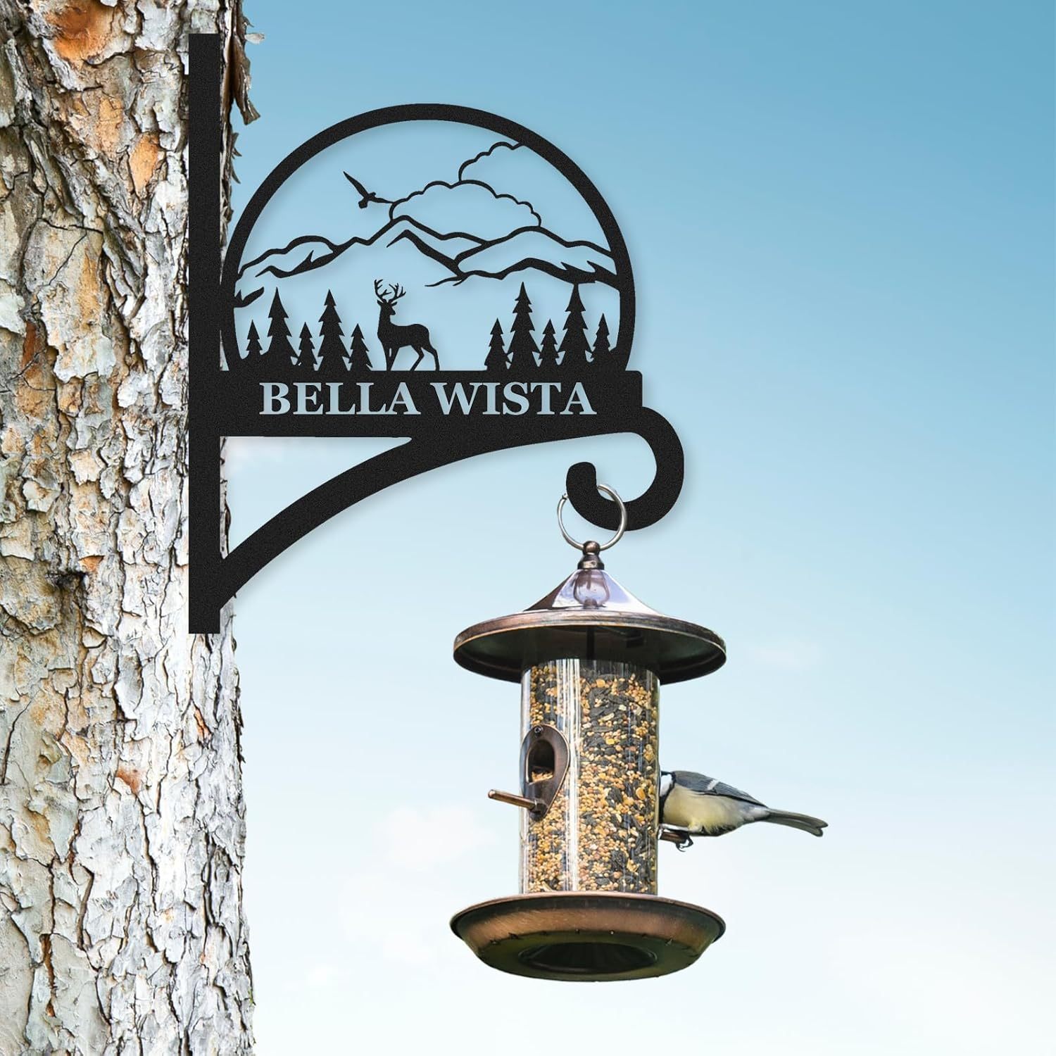 Personalized Iron Hanging Plant Bracket, Customizable Decorative Wall Plant Hanger Indoor Outdoor, Custom Name Bird Feeder Hook, Anti Rust Metal Hook for Wind Chimes Lantern